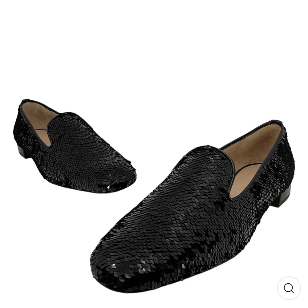 Stuart Weitzman Black Sequin Smoking Slippers